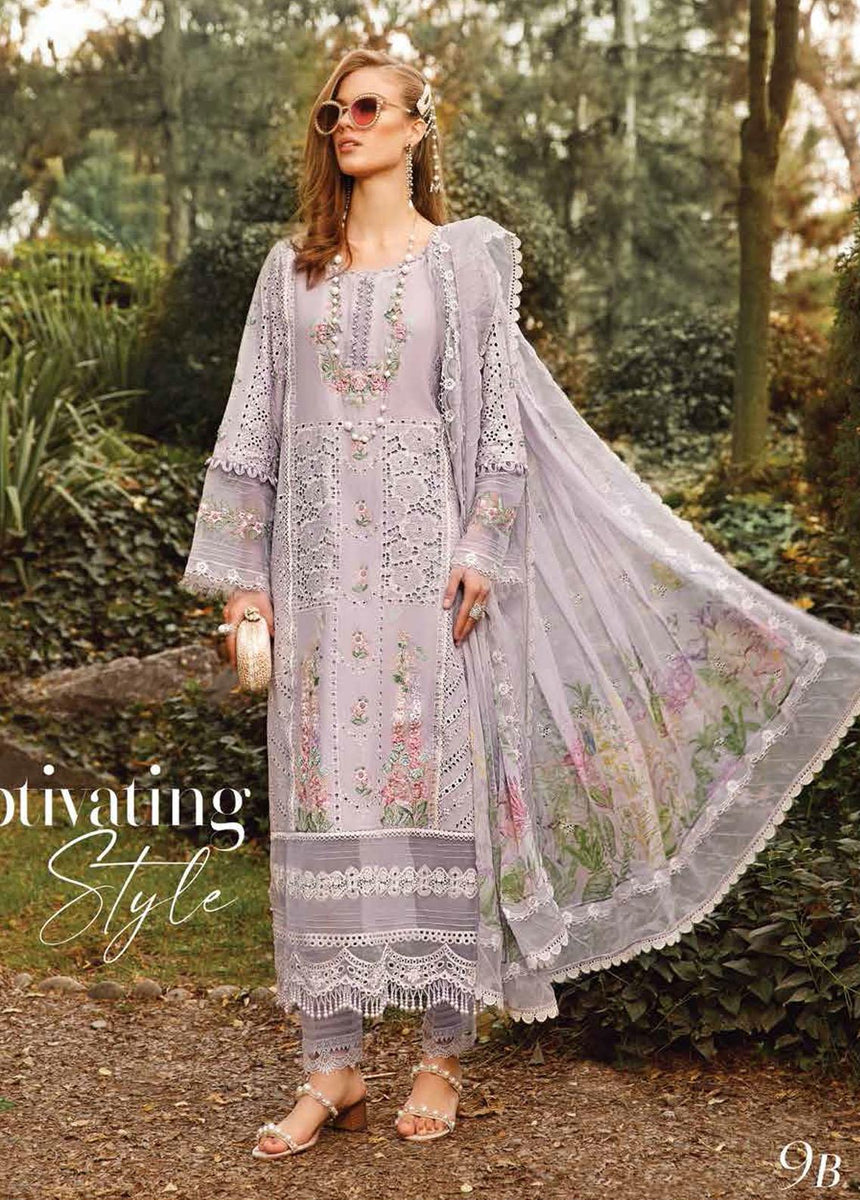 Voyage A Luxe By Maria B Embroidered Lawn Suits Unstitched 3 Piece MB23V 9B  - Eid Collection