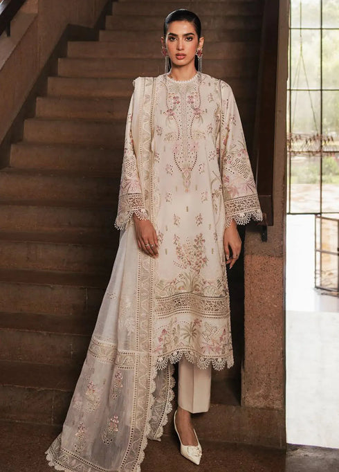 Afrozeh Chikankari Lawn Suit Unstitched 3 Piece AF24CL Gypsum - Festive Collection