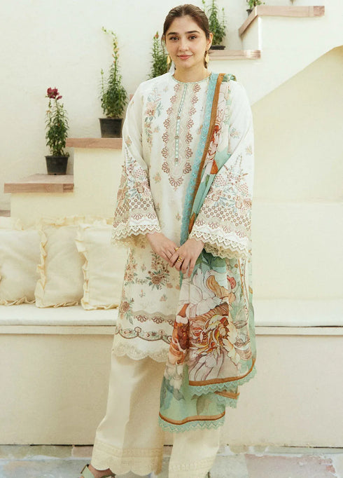 Coco By Zara Shahjahan Embroidered Lawn Suit Unstitched 3 Piece CZS24E D-10 Ivory - Festive Collection