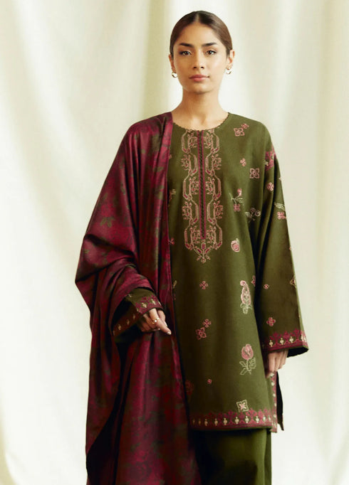 Coco by Zara Shahjahan Embroidered Suits Unstitched 3 Piece CZS24W D8B Amethyst - Winter Collection