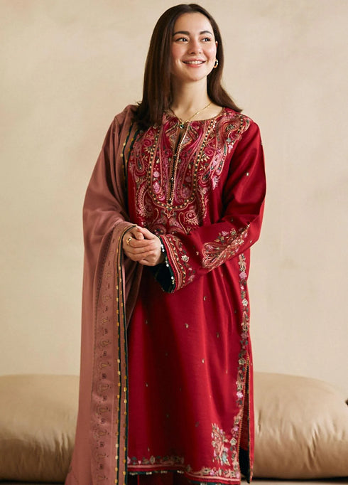 Coco By Zara Shahjahan Embroidered Khaddar Suits Unstitched 3 Piece CZS23W 2B - Winter Collection