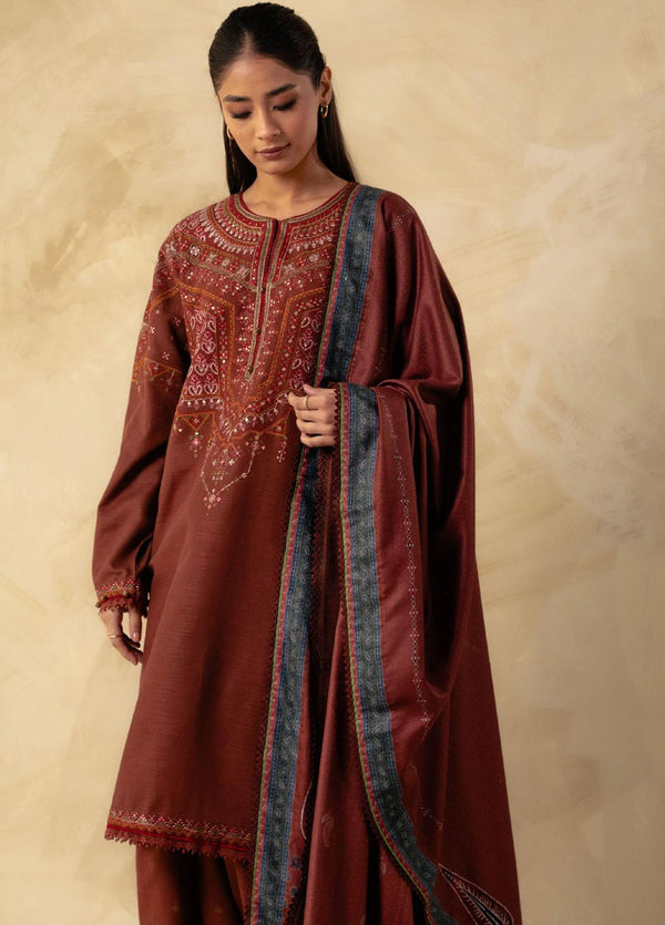 Coco By Zara Shahjahan Embroidered Khaddar Suits Unstitched 3 Piece CZS23W 8A - Winter Collection