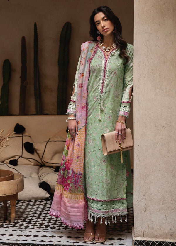 Kesh By Farah Talib Aziz Embroidered Lawn Suits Unstitched 3 Piece FTA23K FTA-01 Mint Debbagh - Luxury Collection