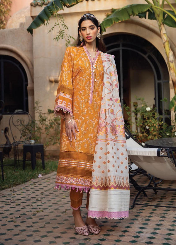 Kesh By Farah Talib Aziz Embroidered Lawn Suits Unstitched 3 Piece FTA23K FTA-02 Menara Mustard - Luxury Collection