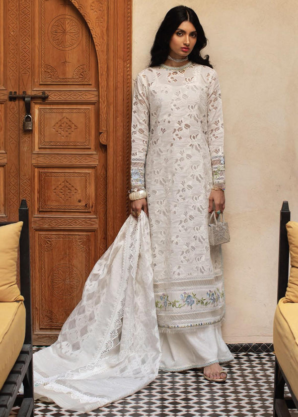 Kesh By Farah Talib Aziz Embroidered Lawn Suits Unstitched 3 Piece FTA23K FTA-06 Ourika Ivory - Luxury Collection