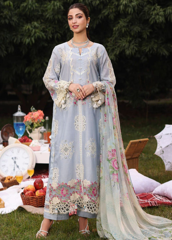 Kahf Embroidered Lawn Suit Unstitched 3 Piece KHF24FL KFL-08 A Firuza - Luxury Summer Collection