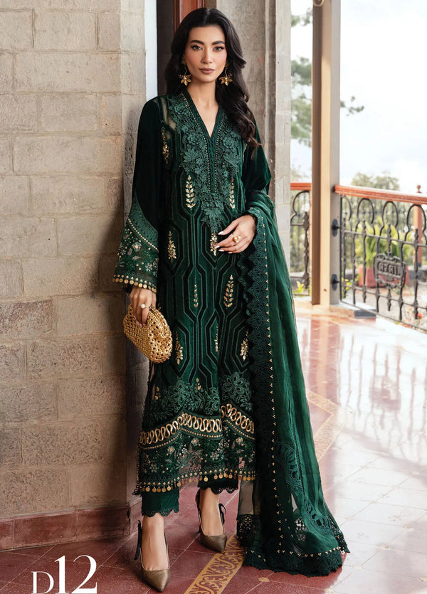 Maria B Embroidered Suit Unstitched 3 Piece D-12 - Winter Collection