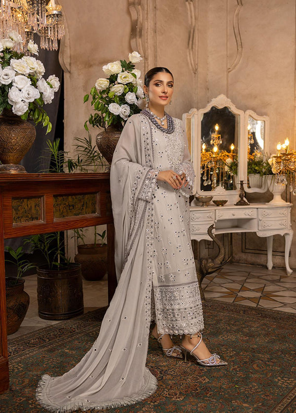 Merakish By Shahzeb Textiles Embroidered Chiffon Suits Semi-Stitched 3 Piece ST22-MK2 D-03 Cloud Gray - Luxury Collection