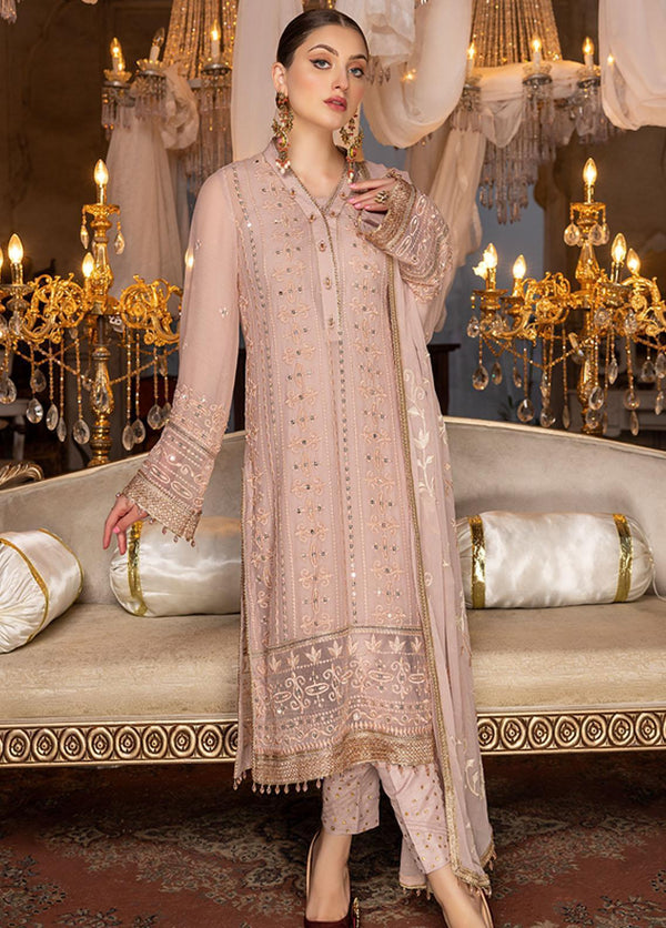 Merakish By Shahzeb Textiles Embroidered Chiffon Suits Semi-Stitched 3 Piece ST22-MK2 D-06 Tea Rose - Luxury Collection