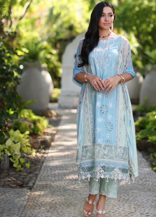 Noor By Saadia Asad Embroidered Lawn Suit Unstitched 3 Piece NSA24C D-2A - Luxury Summer Collection