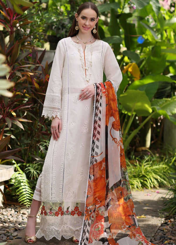 Noor By Saadia Asad Embroidered Lawn Suit Unstitched 3 Piece NSA24C D-6B - Luxury Summer Collection