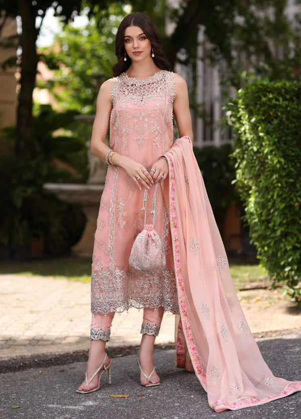 Noor By Saadia Asad Embroidered Chiffon Suits Unstitched 3 Piece NSA23SL D2 - Luxury Collection