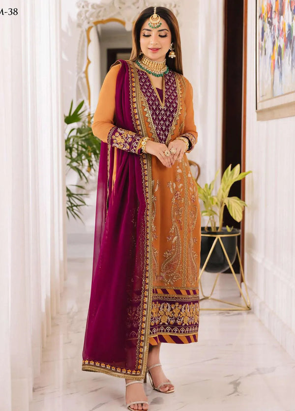 Noorie x Maahru x Meerab By Asim Jofa Embroidered Unstitched Suit 3 Piece AJ23NMM AJSM-38 - Festive Collection