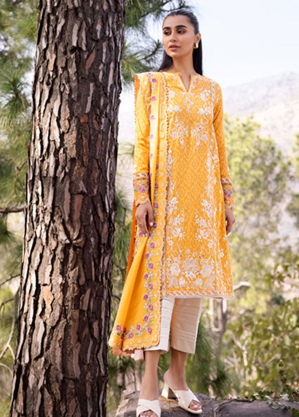 Zaha Embroidered Lawn Suits Unstitched 3 Piece ZL24-15A - Summer Collection