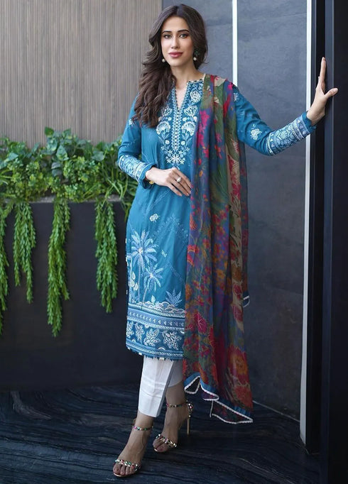 Zaha Embroidered Lawn Suits Unstitched 3 Piece ZL24-05B - Summer Collection