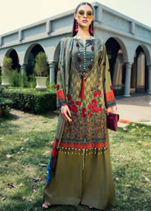 AUJ Embroidered Lawn Unstitched 3 Piece Suit Fleur De Luxe D04 - Luxury Collection