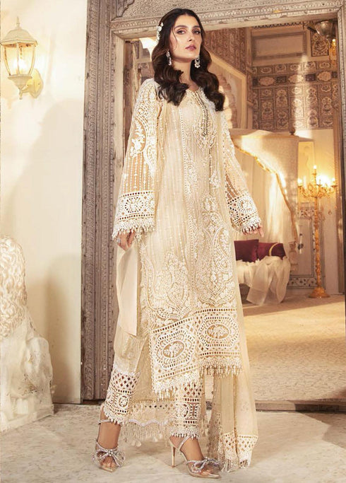 Mbroidered By Maria B Embroidered Organza Pearl White Suit Unstitched 3 Piece MB21WD D4 - Wedding Collection
