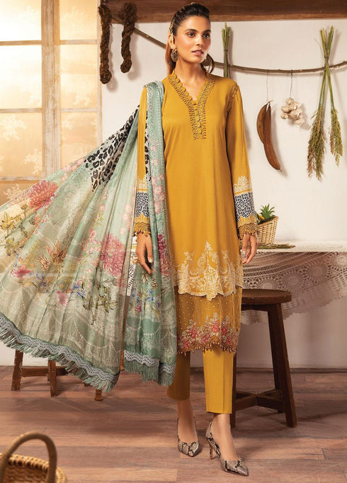 Maria B Embroidered Dobby Linen Suits Unstitched 3 Piece MB21PW 3-A - Winter Collection