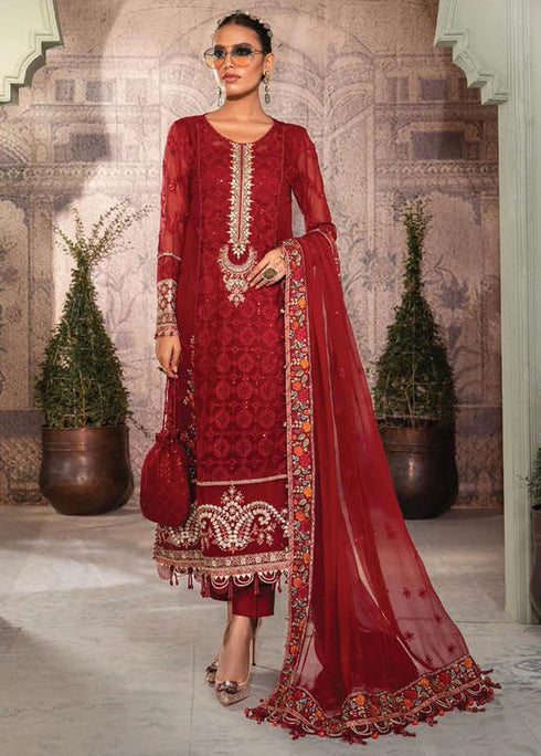 Maria B Embroidered Chiffon Suits Unstitched 3 Piece MB22CU D1 - Luxury Collection