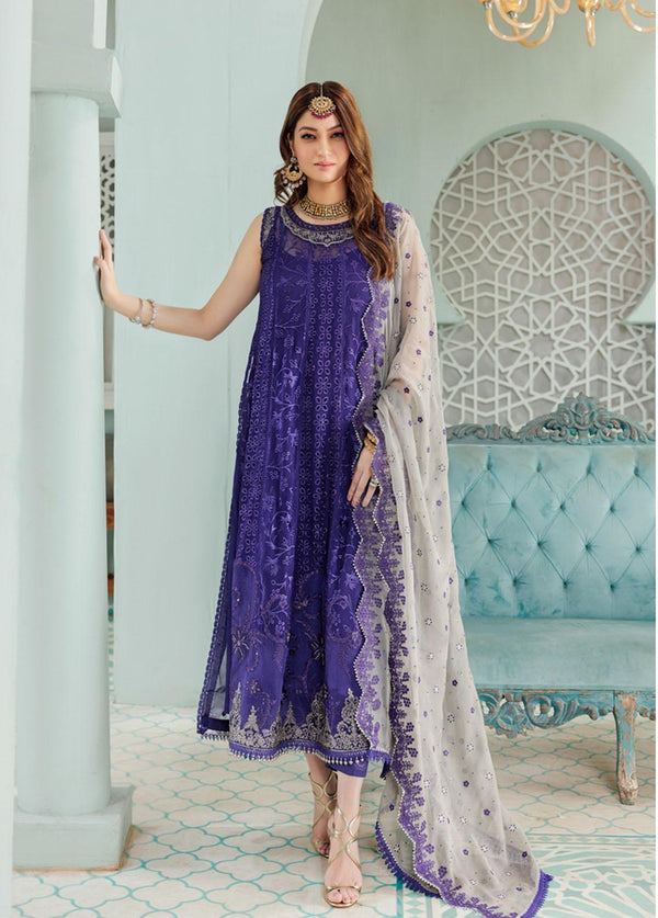 Noor By Saadia Asad Embroidered Chiffon Suits Unstitched 3 Piece NSA22C D4 - Luxury Collection