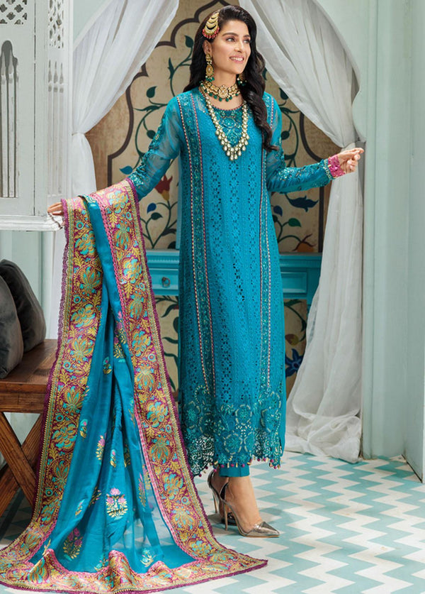 Noor By Saadia Asad Embroidered Chiffon Suits Unstitched 3 Piece NSA22C D5 - Luxury Collection