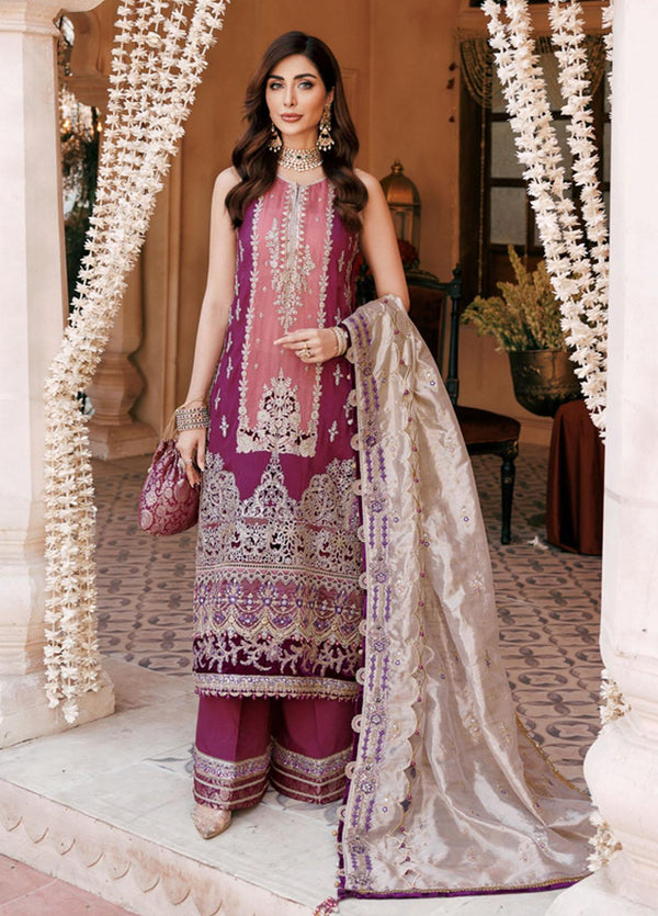 Noor By Saadia Asad Embroidered Silk Suits Unstitched 3 Piece NSA22WD D7 Freesia - Wedding Collection