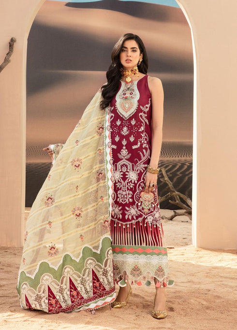 Noor by Saadia Asad Embroidered Lawn Suits Unstitched 3 Piece SA21NL 9B - Luxury Collection